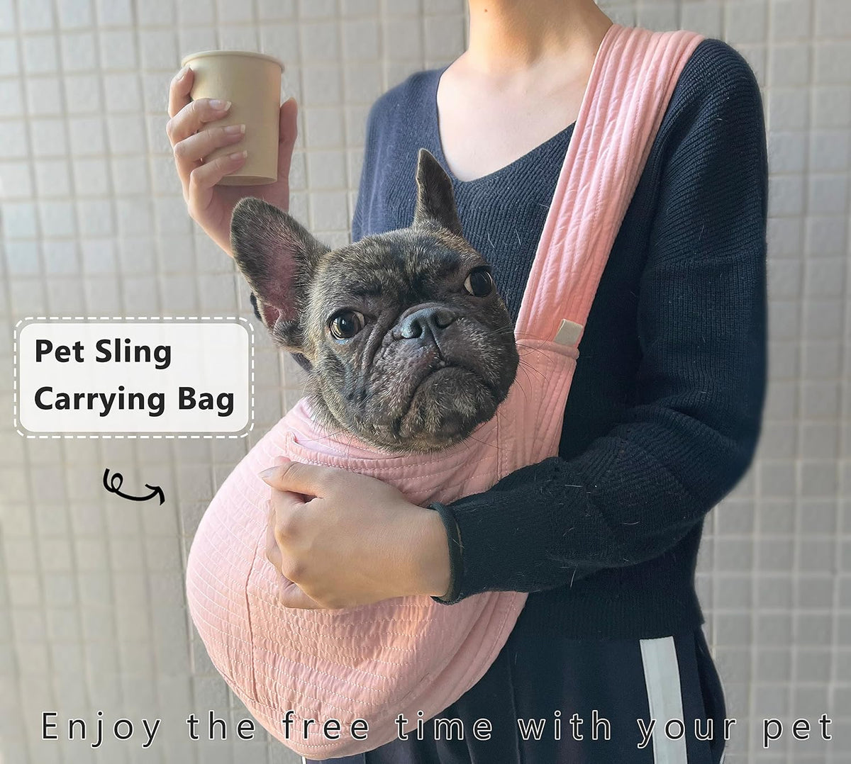 Small Dog Cat Carrier Sling, Adjustable Canvas Pet Puppy Pouch, Pink