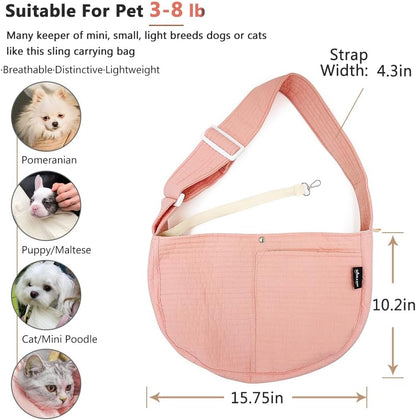 Small Dog Cat Carrier Sling, Adjustable Canvas Pet Puppy Pouch, Pink