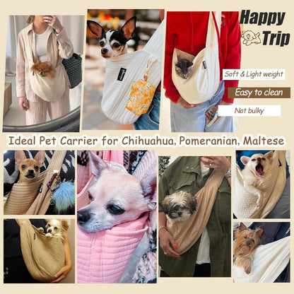 Small Dog Cat Carrier Sling, Adjustable Canvas Pet Puppy Pouch, Pink