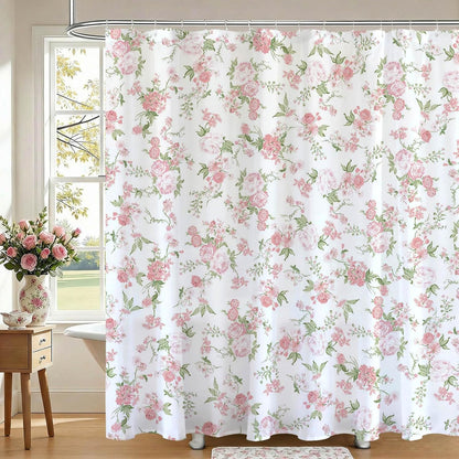 Floral Shower Curtain Pink Flowers Bathroom Shower Curtain Spring Pink Floral Waterproof Fabric Shower Curtains Bathtub Decor with 12 Hooks 72 X 72 Inch (Pink)