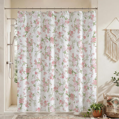 Floral Shower Curtain Pink Flowers Bathroom Shower Curtain Spring Pink Floral Waterproof Fabric Shower Curtains Bathtub Decor with 12 Hooks 72 X 72 Inch (Pink)