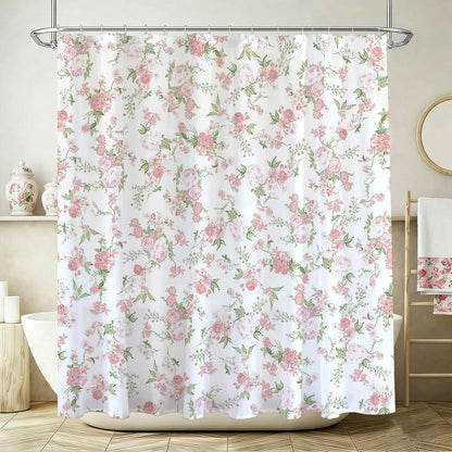 Floral Shower Curtain Pink Flowers Bathroom Shower Curtain Spring Pink Floral Waterproof Fabric Shower Curtains Bathtub Decor with 12 Hooks 72 X 72 Inch (Pink)