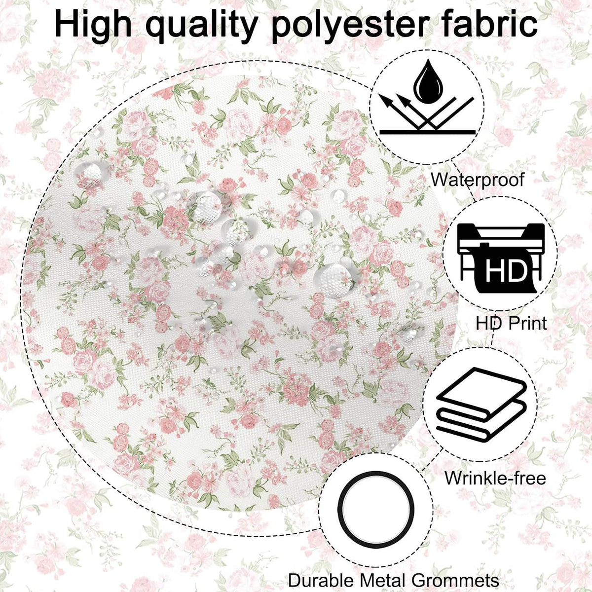 Floral Shower Curtain Pink Flowers Bathroom Shower Curtain Spring Pink Floral Waterproof Fabric Shower Curtains Bathtub Decor with 12 Hooks 72 X 72 Inch (Pink)