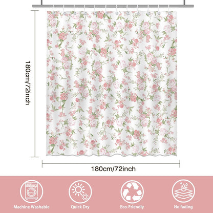 Floral Shower Curtain Pink Flowers Bathroom Shower Curtain Spring Pink Floral Waterproof Fabric Shower Curtains Bathtub Decor with 12 Hooks 72 X 72 Inch (Pink)
