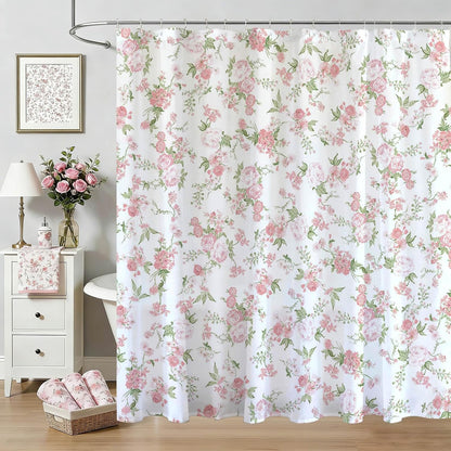 Floral Shower Curtain Pink Flowers Bathroom Shower Curtain Spring Pink Floral Waterproof Fabric Shower Curtains Bathtub Decor with 12 Hooks 72 X 72 Inch (Pink)
