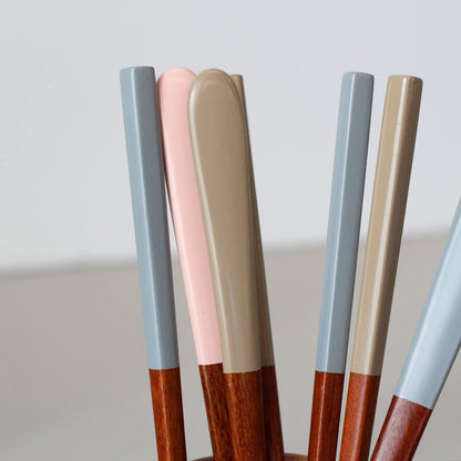 Korea Style Spoon and Chopsticks Set, 4 set lacquer Wooden Chopsticks Spoon (beige+pink+ivory+gray)