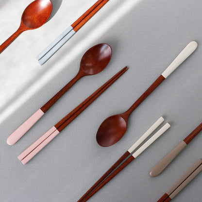 Korea Style Spoon and Chopsticks Set, 4 set lacquer Wooden Chopsticks Spoon (beige+pink+ivory+gray)