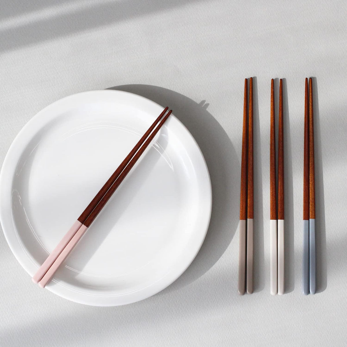 Korea Style Spoon and Chopsticks Set, 4 set lacquer Wooden Chopsticks Spoon (beige+pink+ivory+gray)