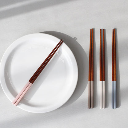 Korea Style Spoon and Chopsticks Set, 4 set lacquer Wooden Chopsticks Spoon (beige+pink+ivory+gray)