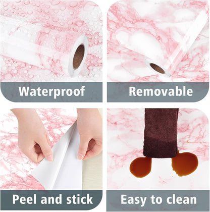 Gloosy Pink Marble Contact Paper Peel and Stick Countertops Waterproof Contact Paper Granite Vinyl Wrap Oil Proof Pink Marble Wallpaper for Vanity Table Dresser Desk Shelf Liner 17.7"x120"
