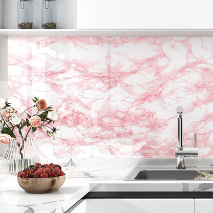 Gloosy Pink Marble Contact Paper Peel and Stick Countertops Waterproof Contact Paper Granite Vinyl Wrap Oil Proof Pink Marble Wallpaper for Vanity Table Dresser Desk Shelf Liner 17.7"x120"