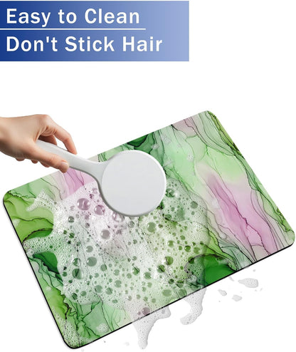 Green Pink Ink Marble Stone Bath Mat, Nautical Water Ripples Abstract 18" x 30" Super Absorbent, Dries Quickly, Non-Slip Diatomaceous Earth Bath Mats for Bathroom Kitchen Laundry