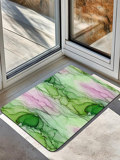 Green Pink Ink Marble Stone Bath Mat, Nautical Water Ripples Abstract 18" x 30" Super Absorbent, Dries Quickly, Non-Slip Diatomaceous Earth Bath Mats for Bathroom Kitchen Laundry
