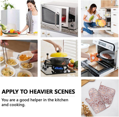 Leopard Print Rose Gold Oven Mitts and Pot Holders Sets of 4, Heat Resistant Silicone Oven Mittens and Potholders Gloves Hot Pads for Kitchen Cooking Baking Grilling BBQ Chef