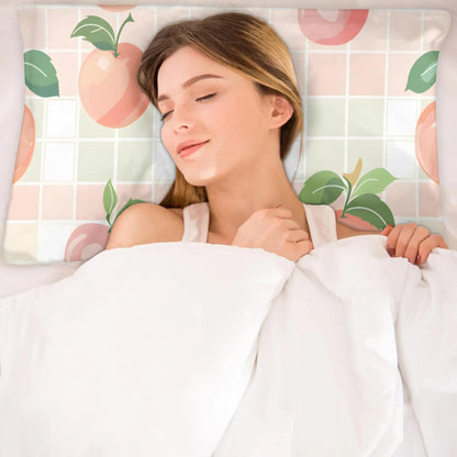 Fruit Peach Satin Pillowcase for Hair and Skin Pink Buffalo Plaid Pillow Cases Standard Size Soft Cooling Satin Pillow Covers with Zipper for Men Women 20x26 Inches