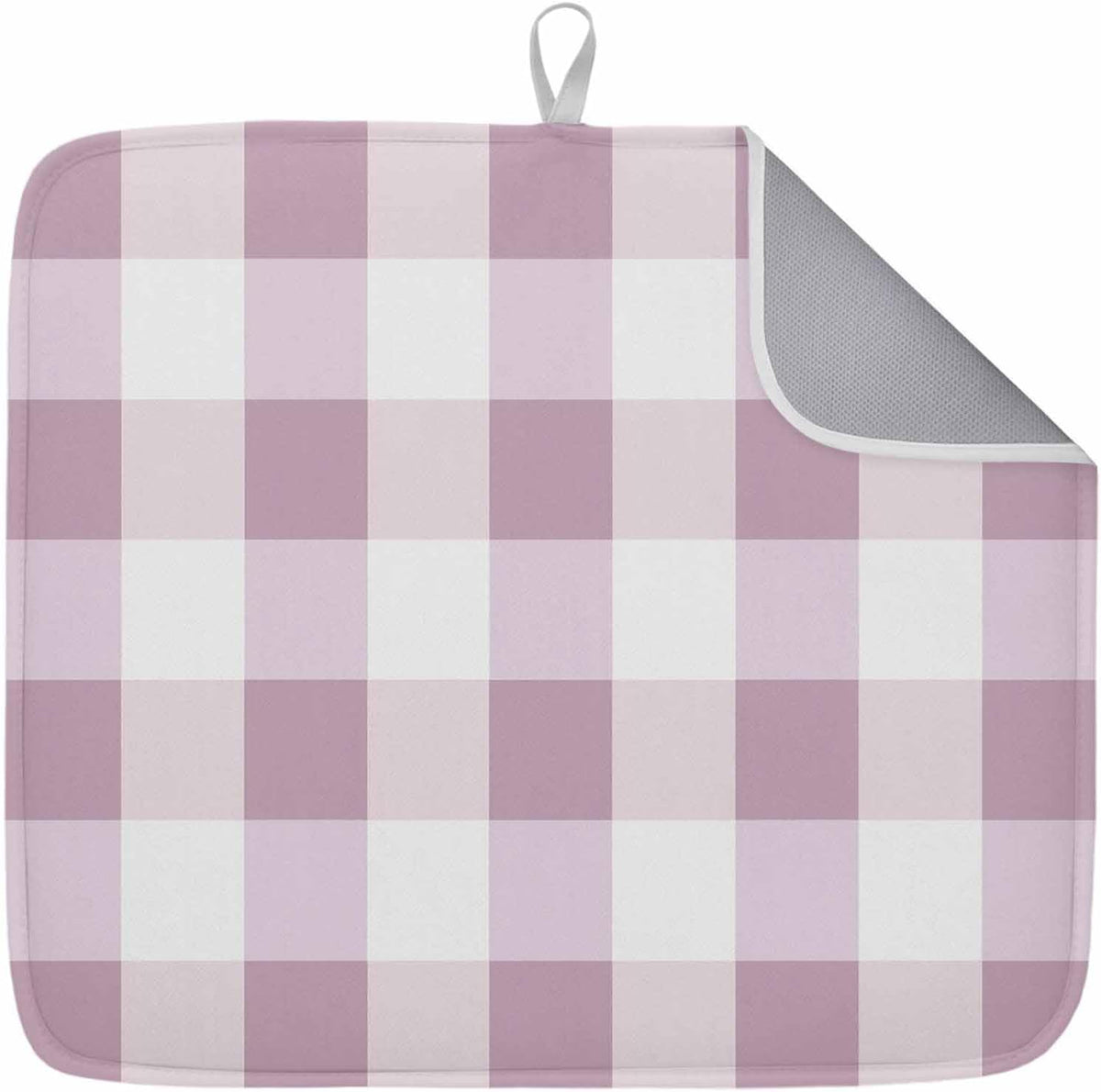 Dish Drying Mat Pink White Plaid Kitchen Counter Drying Pad for Dishes Glasses Cups and Cookware Simple Style Absorbent Dish Drying Mat Machine Washable Kitchen Accessories 16" x 18"