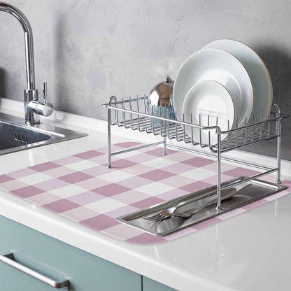 Dish Drying Mat Pink White Plaid Kitchen Counter Drying Pad for Dishes Glasses Cups and Cookware Simple Style Absorbent Dish Drying Mat Machine Washable Kitchen Accessories 16" x 18"