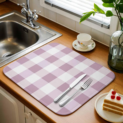 Dish Drying Mat Pink White Plaid Kitchen Counter Drying Pad for Dishes Glasses Cups and Cookware Simple Style Absorbent Dish Drying Mat Machine Washable Kitchen Accessories 16" x 18"