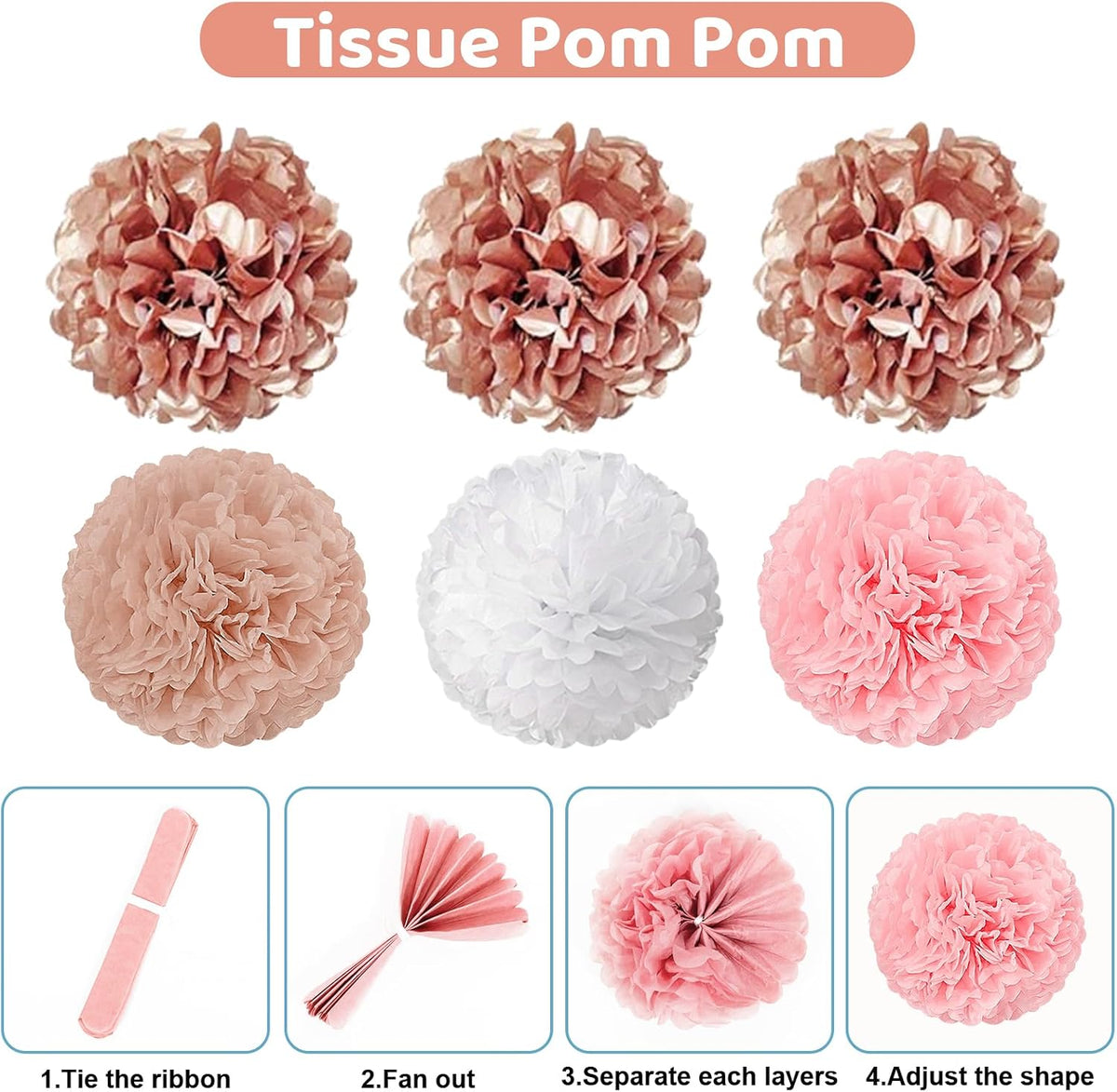 Rose Gold Baby Shower Decorations for Girls with Fringe Curtain