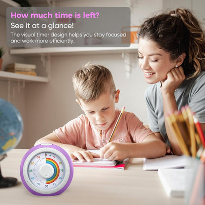 60 Minute Visual Timer for Kids, Rainbow Silent Countdown Clock