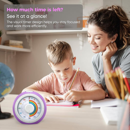 60 Minute Visual Timer for Kids, Rainbow Silent Countdown Clock