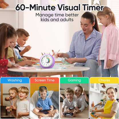 60 Minute Visual Timer for Kids, Rainbow Silent Countdown Clock