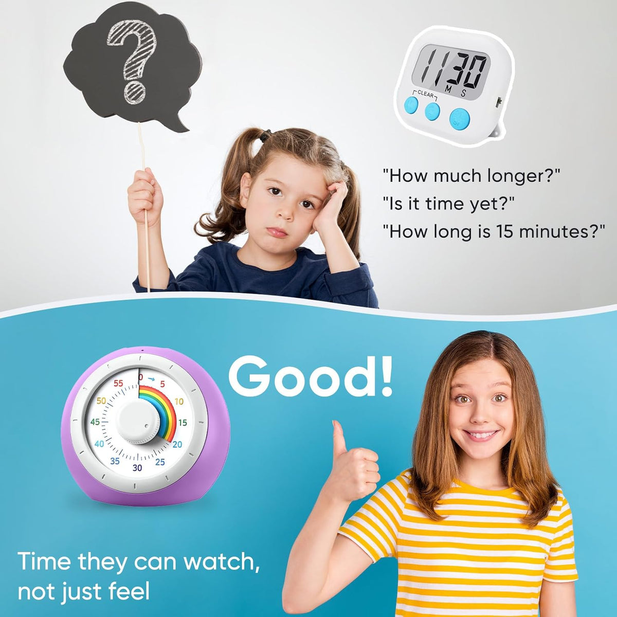 60 Minute Visual Timer for Kids, Rainbow Silent Countdown Clock
