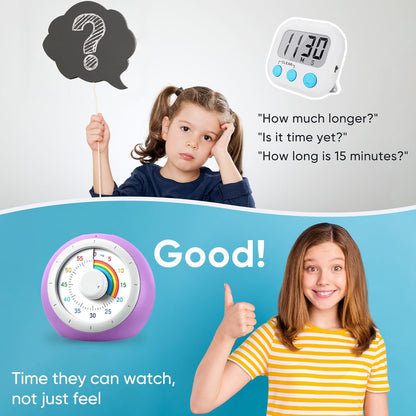 60 Minute Visual Timer for Kids, Rainbow Silent Countdown Clock