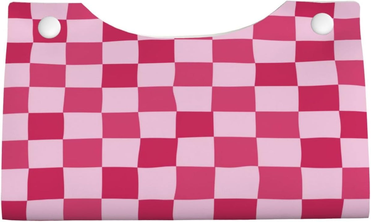 Pink Checkerboard Tissue Box Cover Long Leather Tissue Box Holder for Bathroom Bedroom Home Office Decor