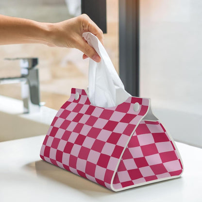 Pink Checkerboard Tissue Box Cover Long Leather Tissue Box Holder for Bathroom Bedroom Home Office Decor