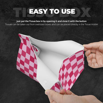 Pink Checkerboard Tissue Box Cover Long Leather Tissue Box Holder for Bathroom Bedroom Home Office Decor