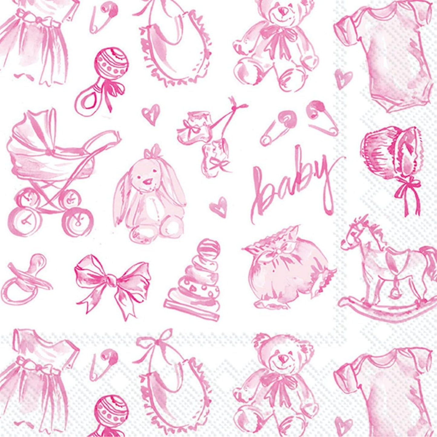 IHR Ideal Home Range Cocktail Napkins Rosanne Beck Disposable 3-Ply Paper Party Napkin Pack, 5" x 5", Baby Toile (Pink), 20-Count