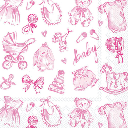 IHR Ideal Home Range Cocktail Napkins Rosanne Beck Disposable 3-Ply Paper Party Napkin Pack, 5" x 5", Baby Toile (Pink), 20-Count