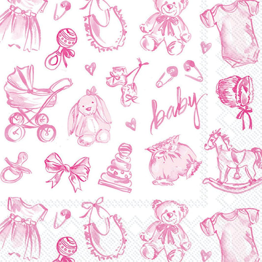 IHR Ideal Home Range Cocktail Napkins Rosanne Beck Disposable 3-Ply Paper Party Napkin Pack, 5" x 5", Baby Toile (Pink), 20-Count