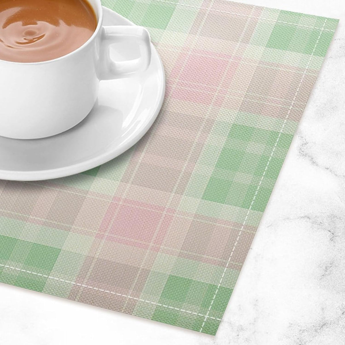Cute Pastel Pink Green Retro Tartan Plaid Pattern Table Placemats Set of 4 Buffalo Check Plaid Non-Slip Heat Resistant Place Mats Dinner Mats Cotton Linen Table Mats Home Dinner Party Kitchen