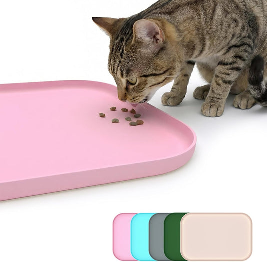 Non-Slip Silicone Dog Food Mat for Food and Water, 18" x 12" Raised Edge Pet Feeding Mat - Waterproof Dog Bowl Mat Easy Clean for Floor Protector,Pink