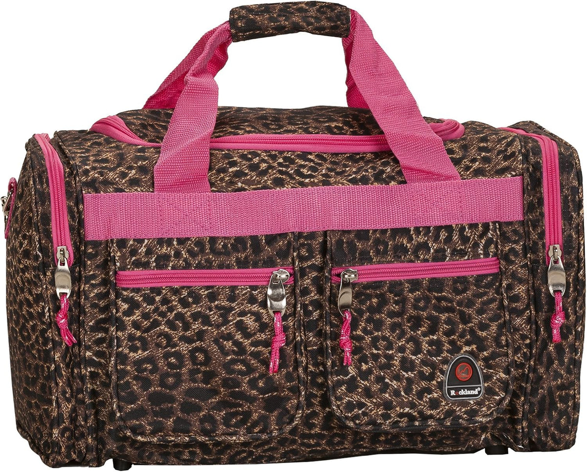 19" Polyester Duffel Bag, Pink Leopard