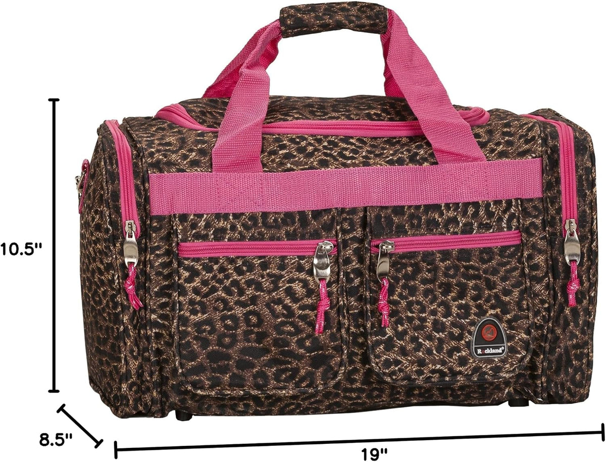 19" Polyester Duffel Bag, Pink Leopard