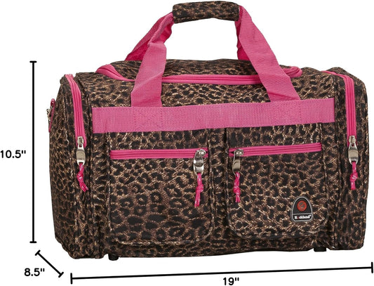 19" Polyester Duffel Bag, Pink Leopard