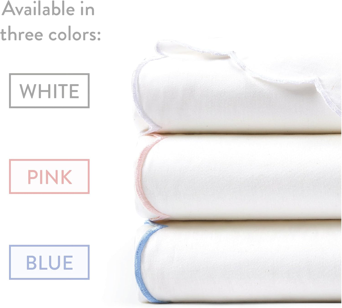 Standard Queen Size Pillow Cases, 2 Pack, Breathable Soft 300 TC 100% Cotton with Embroidered Scalloped Edge, Set of 2 Pillowcases, Standard/Queen, White with Pink Scallop
