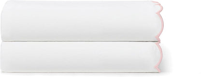 Standard Queen Size Pillow Cases, 2 Pack, Breathable Soft 300 TC 100% Cotton with Embroidered Scalloped Edge, Set of 2 Pillowcases, Standard/Queen, White with Pink Scallop