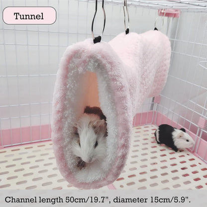 SEIS 3 Pcs Plush Hamster Hammock Set, Sugar Glider Hideout Tunnel Mat, Pink