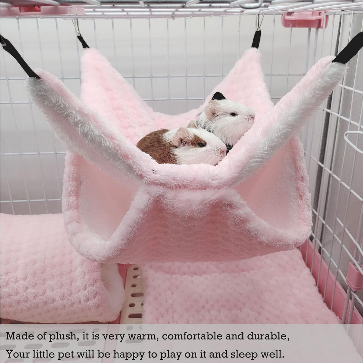 SEIS 3 Pcs Plush Hamster Hammock Set, Sugar Glider Hideout Tunnel Mat, Pink