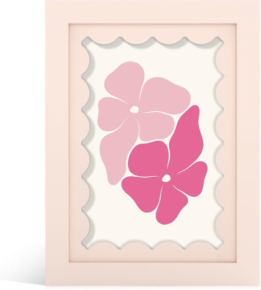 5x7 Picture Frame with Real Glass, Wooden cute 5 x 7 Photo Frame with Wavy Mat for Tabletop and Wall Hanging, Pink, 1 Pack