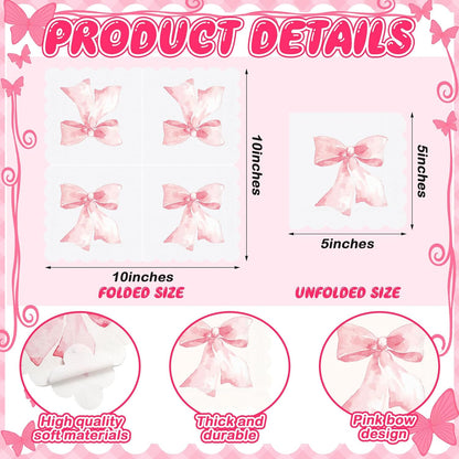 150 Pack Pink Bow Napkins, Coquette Party Supplies for Birthday Baby Shower