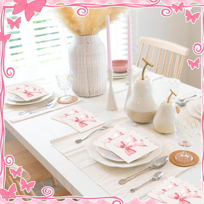 150 Pack Pink Bow Napkins, Coquette Party Supplies for Birthday Baby Shower