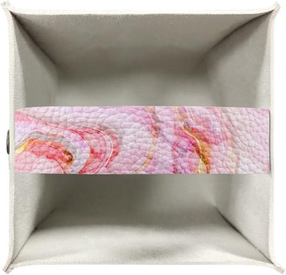 Pink Marble Print Tissue Box Cover PU Square Tissue Box Magic Sticker Custom Tissue Box Cover for Tabletop Bathroom Car Office Decoration 5.1 x 5.1 X 5.5 Inch