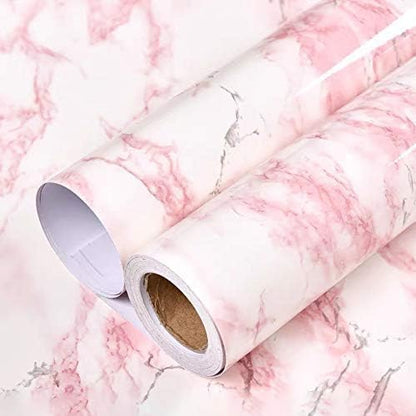 Glossy White/Pink Marble Contact Paper Granite Wallpaper 15.8"×78.7"