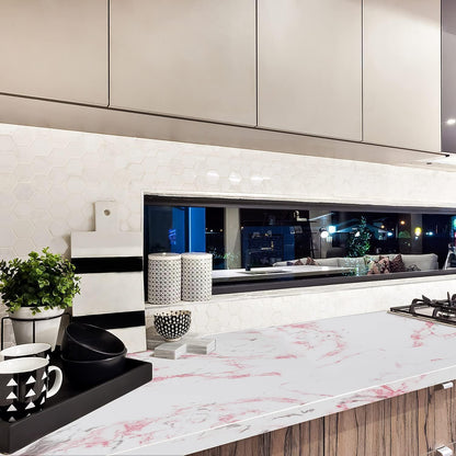 Glossy White/Pink Marble Contact Paper Granite Wallpaper 15.8"×78.7"