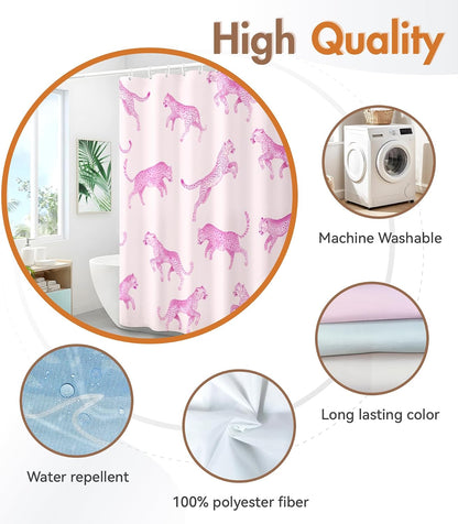 Shower Curtain for Bathroom - Cute Aesthetic Decorative Modern Girly Unique Girls Design Pretty Women Waterproof Fabric Cloth Cortinas de Baño Bathtub 72 x 72 Inch, Pink Leopard